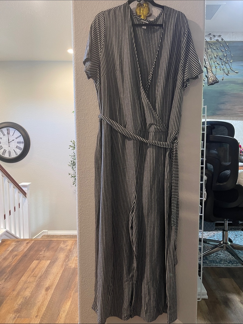 a.n.a Black and White Striped Wide-Leg Jumpsuit